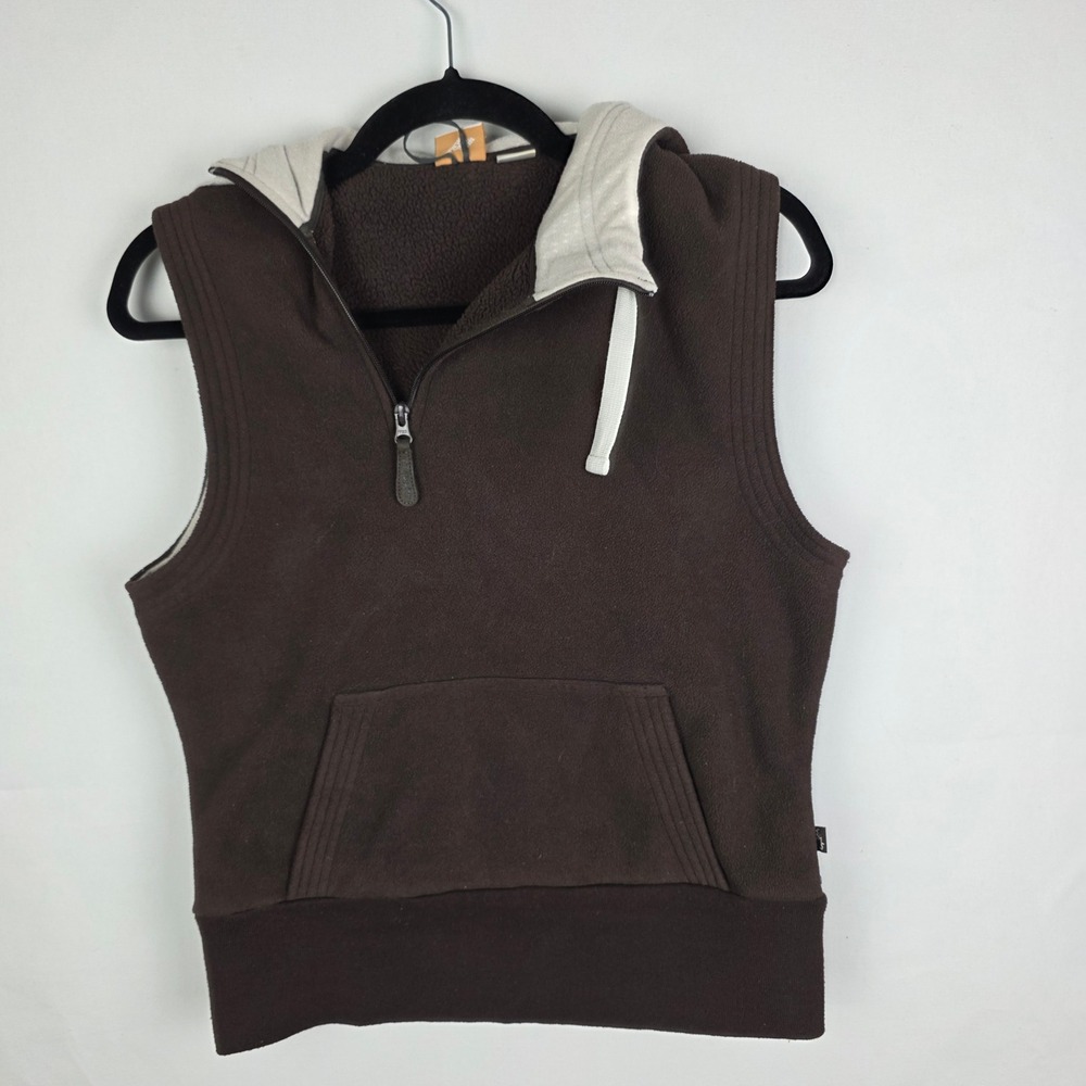EMS Eastern Mountain Sports Womens Brown Fleece Hooded Vest Quarter Zip Medium